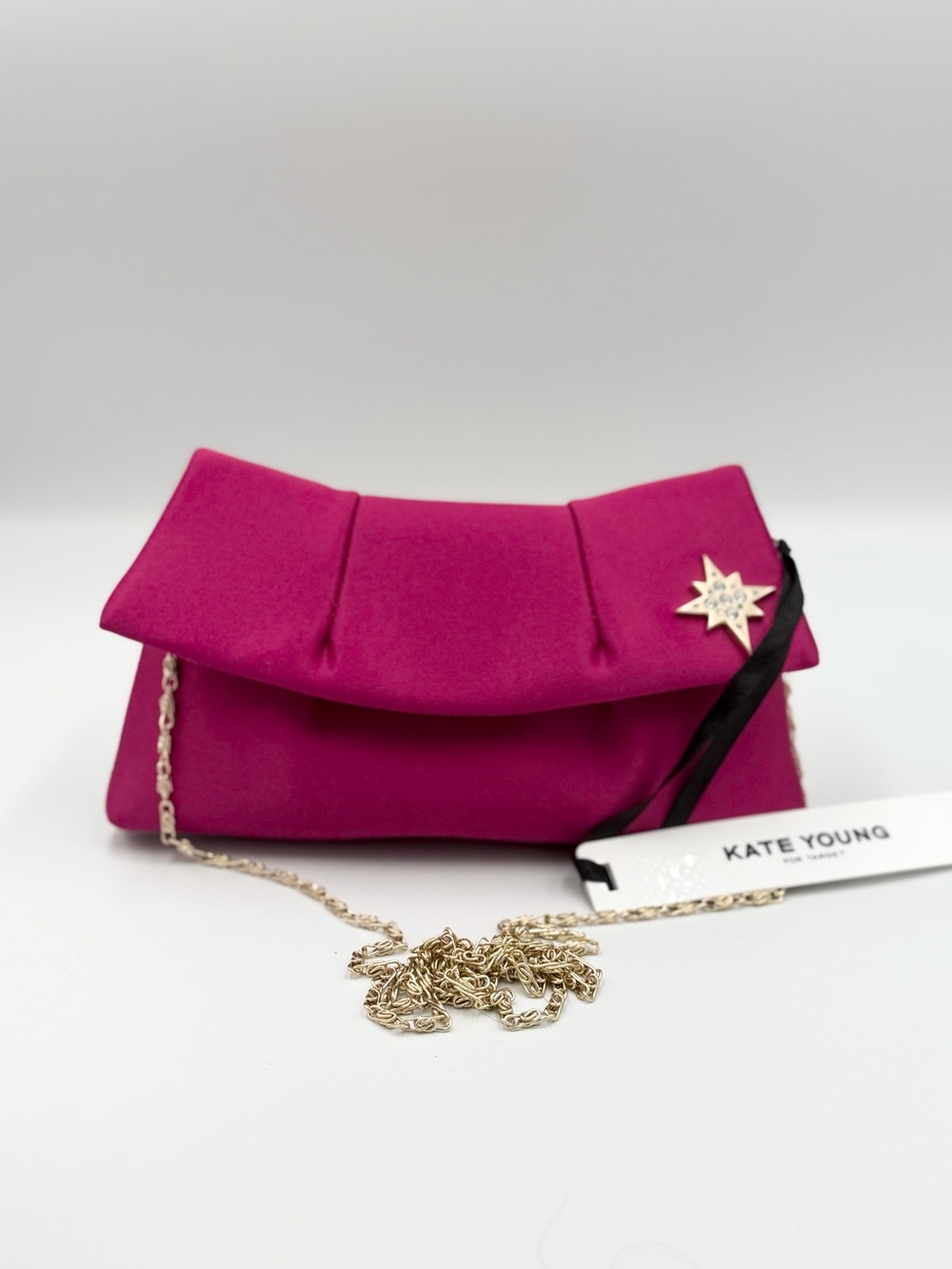 Fuchsia Fold-Over Clutch with Star Accent